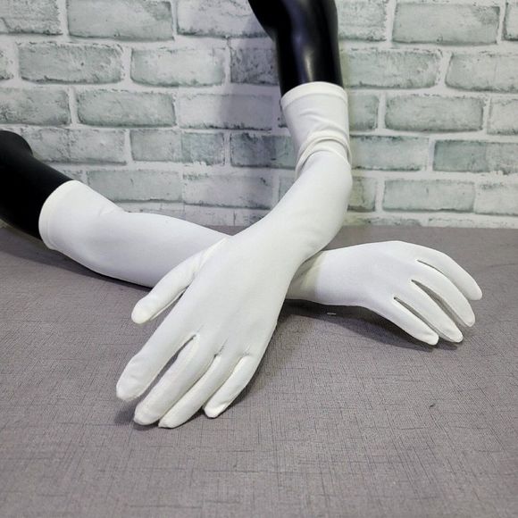 Vintage Harms of California White‎ Nylon Mousquetaire Opera Gloves 20" Long - Picture 1 of 11